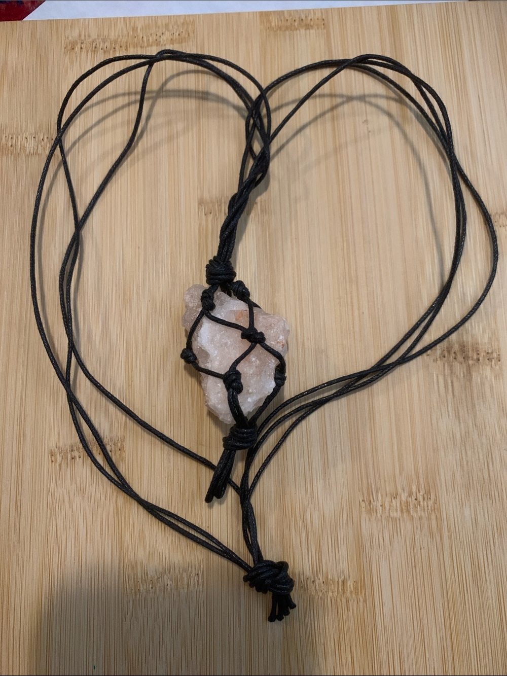 Handmade Rose Quartz Macrame Necklace with Black Cord